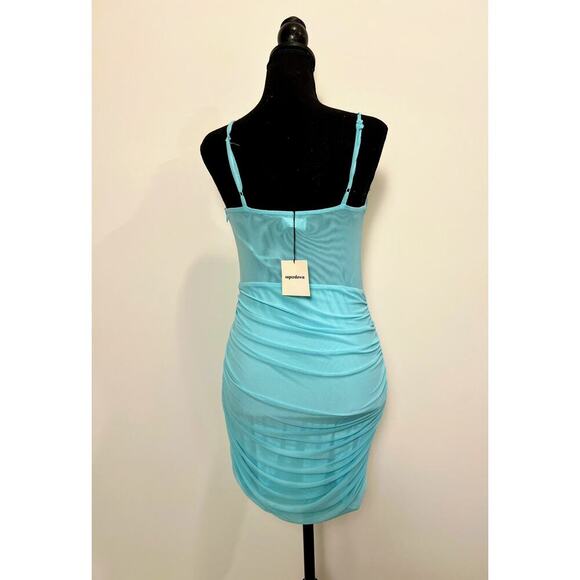 Superdown Womens Sweetheart Ruched Bodycon Mini Dress in Blue Medium Lined Party - Picture 3 of 5